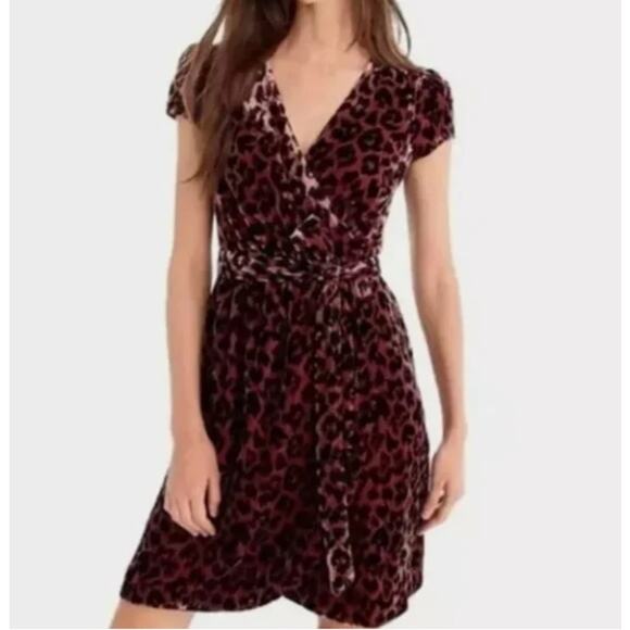 J. Crew Dresses & Skirts - J. Crew Velvet Faux Wrap Dress Leopard Print Rose Pink Black Mini Short Sleeve 4